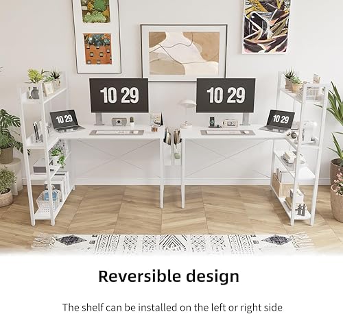 Miniatura 13 de Treesland Escritorio para computadora de 55 pulgadas con estantes de almacenamiento, escritorio en forma de L con almacenamiento, escritorio de