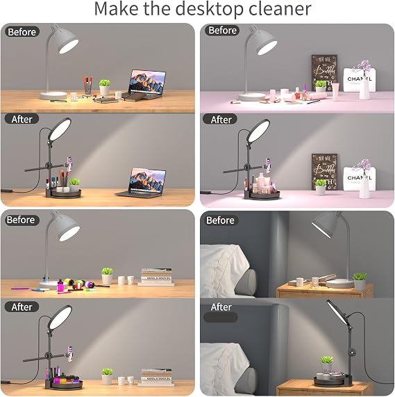 Desk Light with Stand, 55W Dimmable Full Screen Ring Light, Rotating Storage Box, Pen Holder Stand, Phone Holder with Controller Black, 10.5