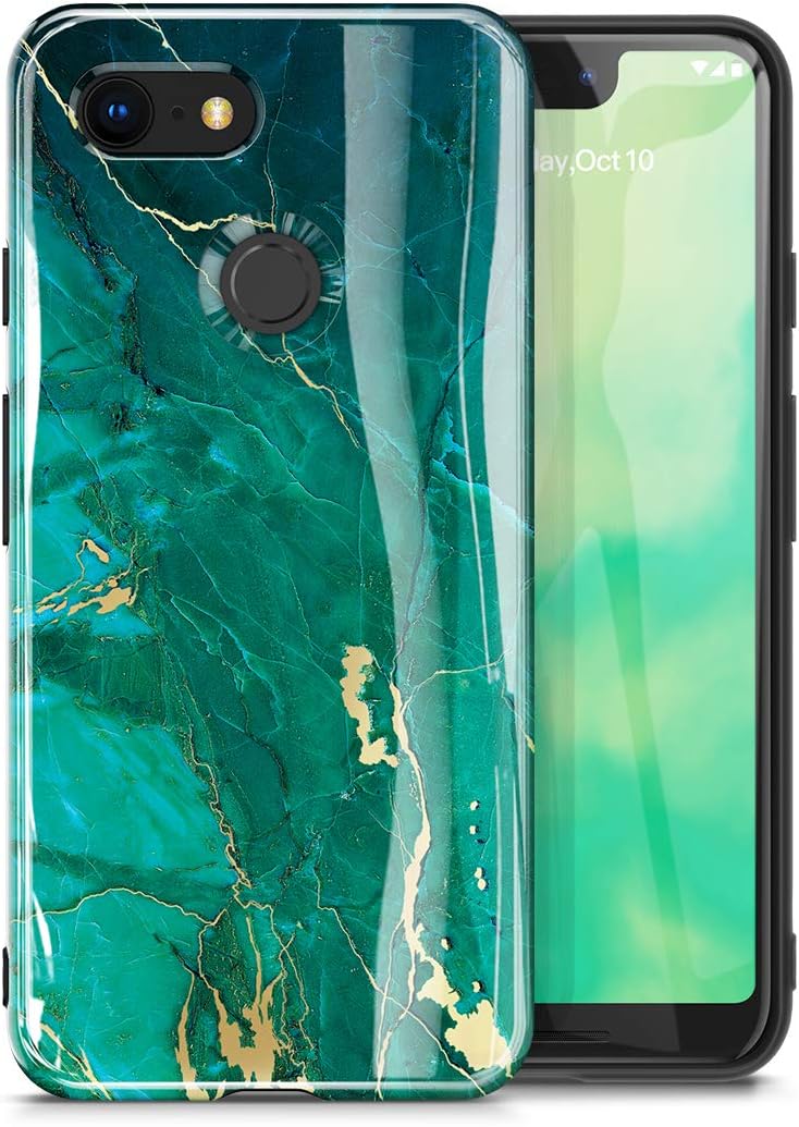 GVIEWIN Marble Google Pixel 3 XL Case, Ultra Slim Thin Glossy Soft TPU Rubber Gel Phone Case Cover Compatible Google Pixel 3 XL Only [Not Compatible with Pixel 3a XL] (Green/Gold)