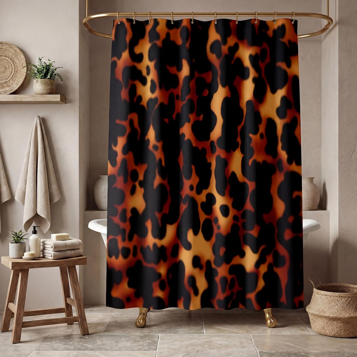 71" x 74" Tortoise Shell Shower Curtain Tortoiseshell Print Polyester Shower Curtain Waterproof Fabric Bath Curtains for Home Bathroom Kitchen Decor