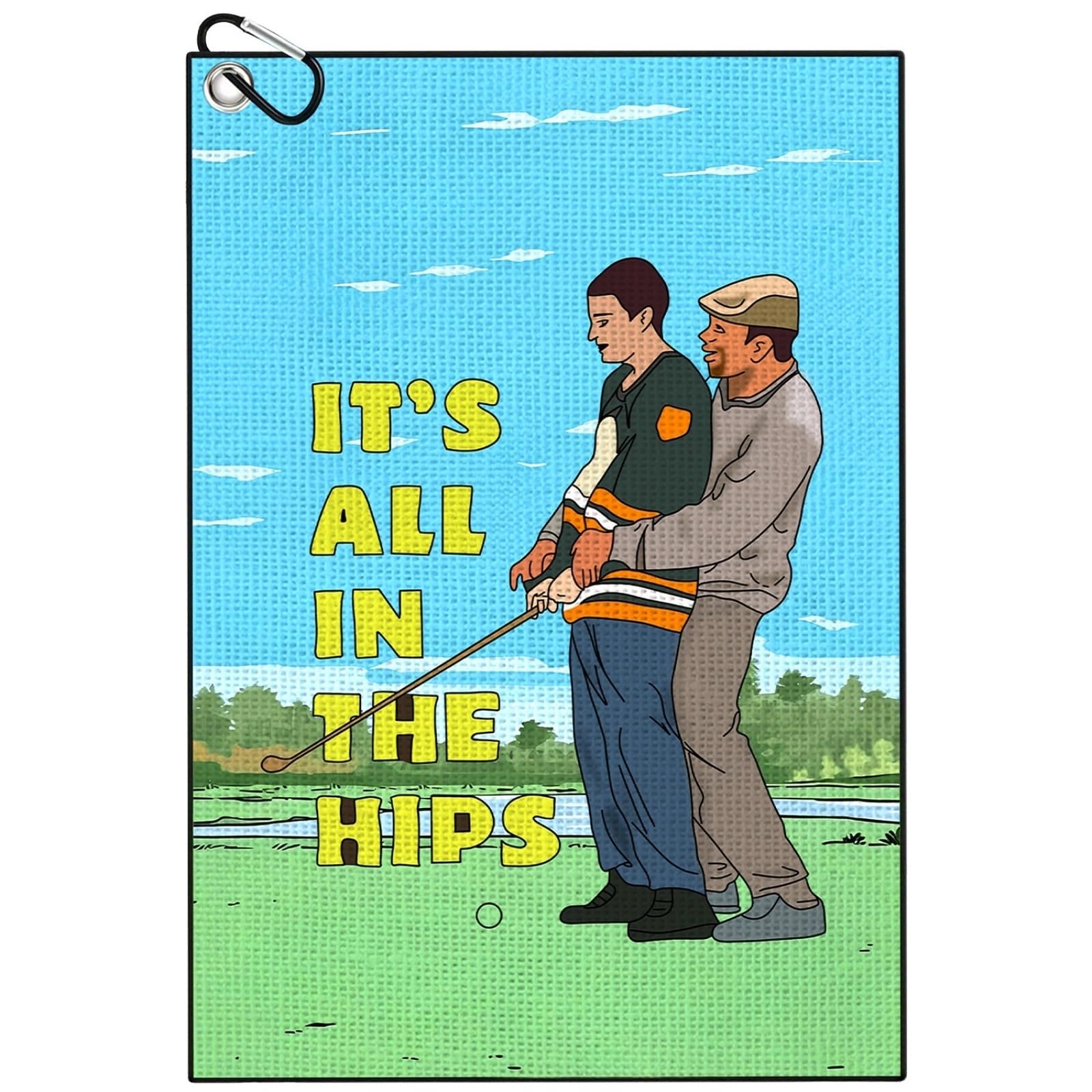 TUKRKRS It's All In The Hips Print Microfiber Golf Towel with Aluminum Hook - 15.7"x23.6" for Tour Professionals - Quick Dry Absorbent for Cleaning Clubs Balls and Grips