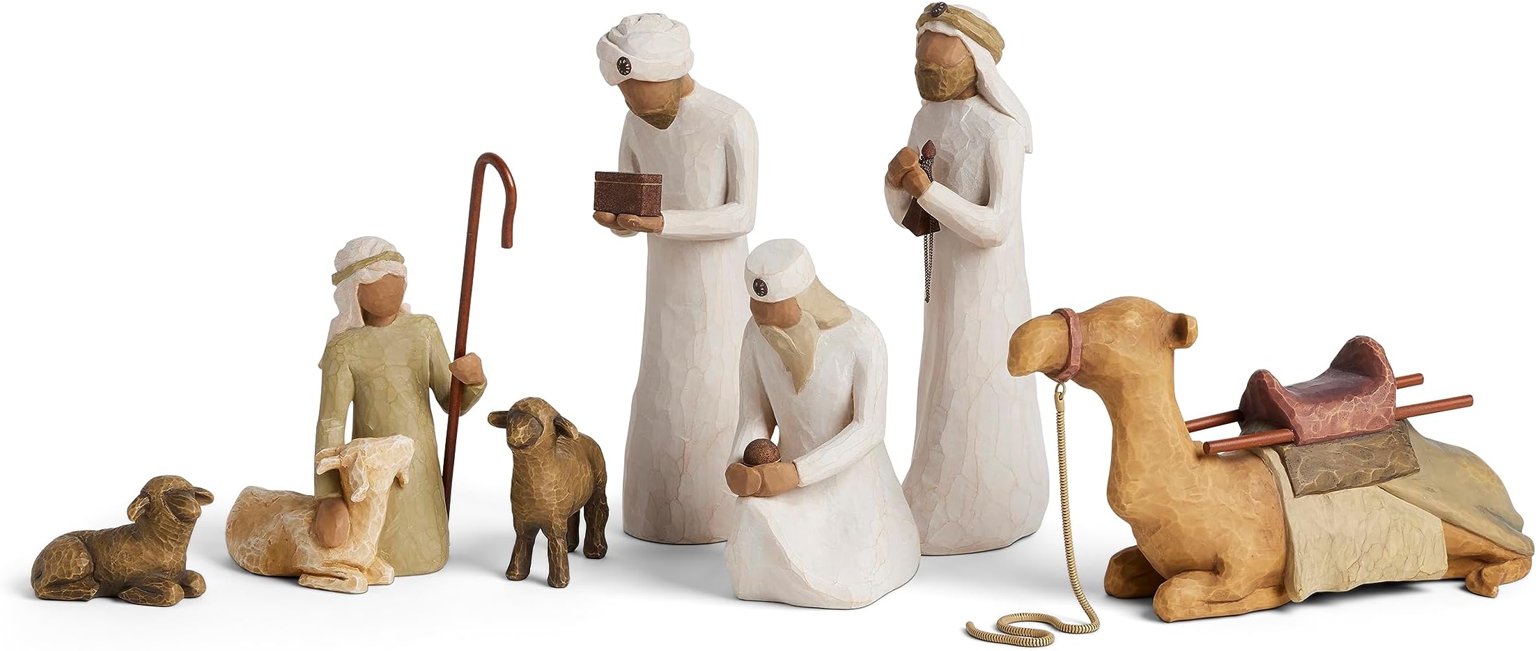 Nativity Starter Figures Plus Three Wisemen, Sculpted Hand-pained 9-Piece Set