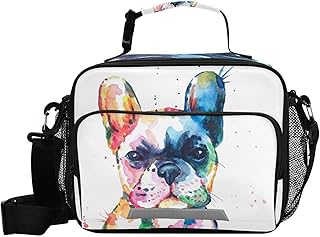OREZI Colorful Watercolor French Bulldog Kids' Lunch Bags for Boys Girls School Reusable Lunch Bags Kid's Lunch Box Bags Tote Bag Container for Women Men Work Picnic