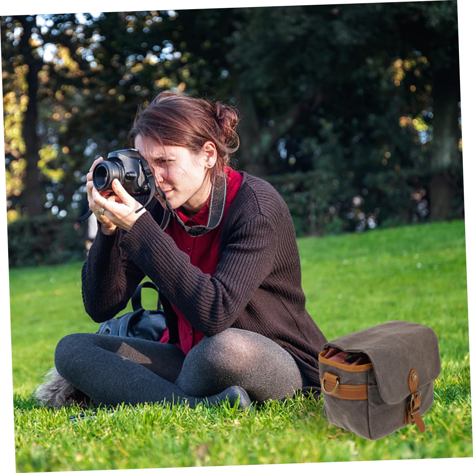 jojofuny Borsa per Macchina Fotografica in Tela Verde Tracolla a Coulisse, Borsa Portatile per Fotocamera Mirrorless, per Viaggi e Fotografia All'aperto