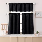 Chyhomenyc Chenille Black Kitchen Curtains 24 Inch Length, Light Filtering Luxury Short Cafe Curtains, Velvet Rod Pocket Half Window Curtain for Bathroom Basement RV Camper, 30Wx24L Inch, 2PCS