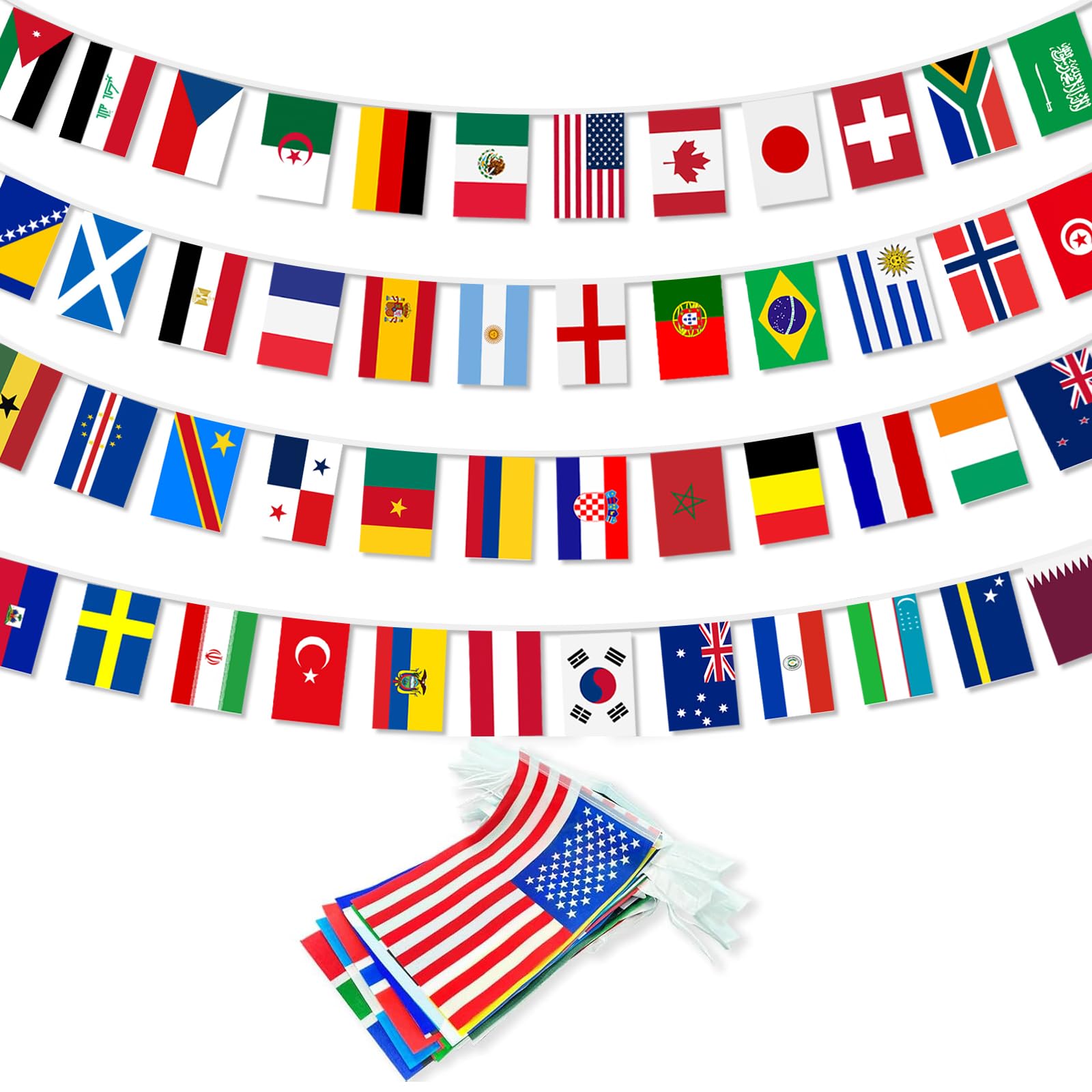 World Cup Football 2026 Flags Bunting, 14M - 48 Countries Flags Double Sides Fabric Bunting for National Party World Cup Football 2026 Home Bar Club Garden Street Decorations