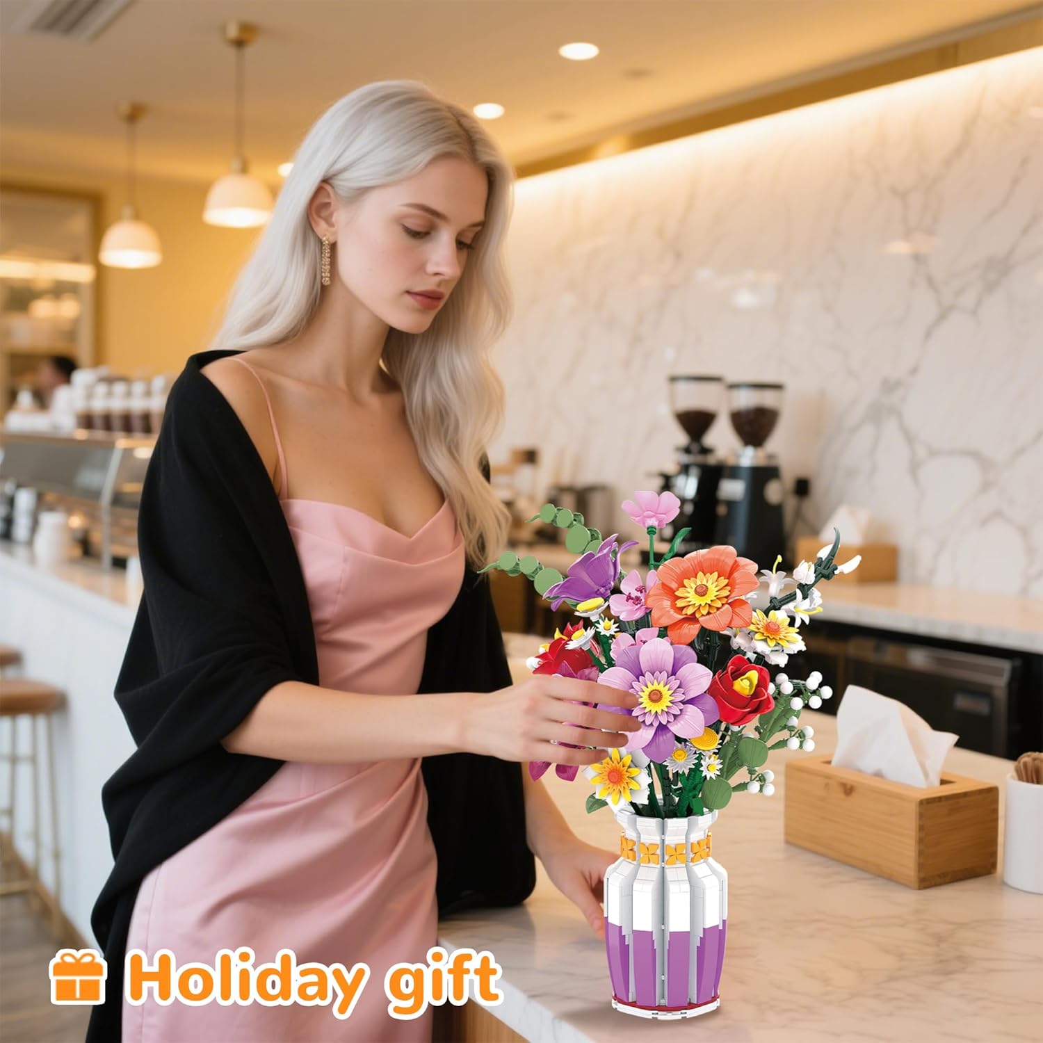 Flowers Building Set Wildflower Bouquet Botanical Collection Compatible with Lego for Adults Women Girls 14 Years & Up Home Office Decor