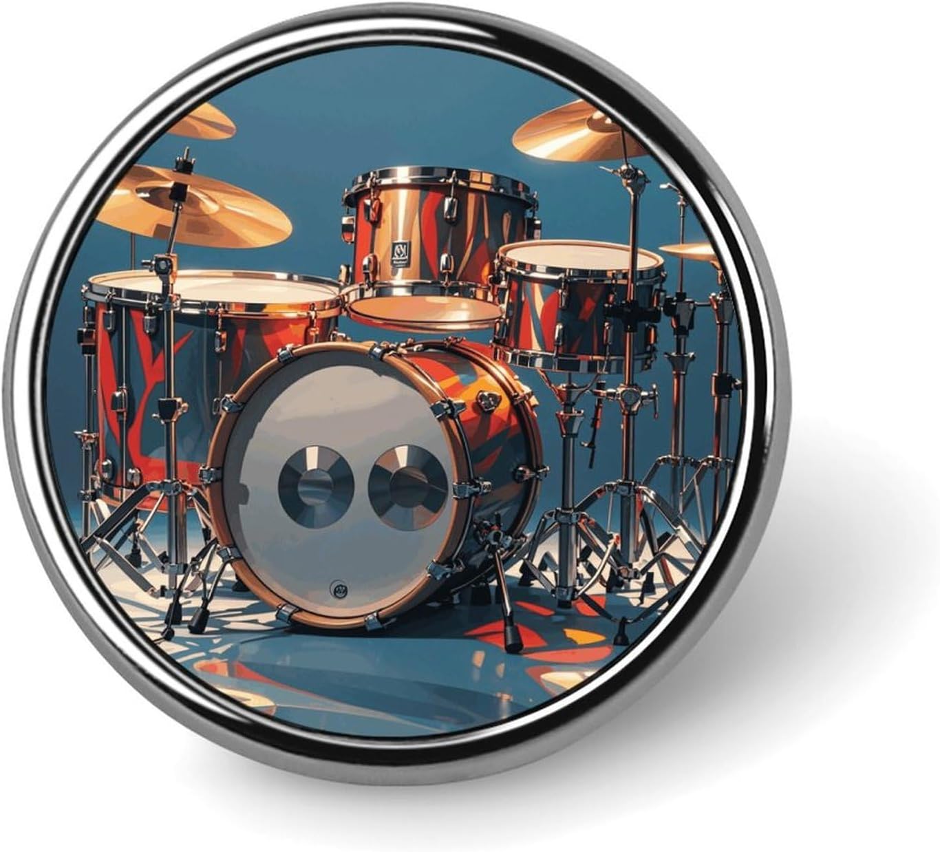 Cool Drum Set Lapel Pin Round Badge Brooch Pin for Clothes