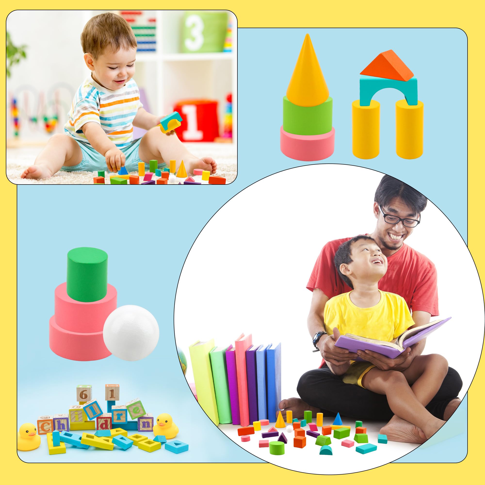 Swakuta 32 Pcs Wooden 3D Shapes Geometric Solids Blocks Multicolored Pattern Blocks Solid Large Size Colorful Geometric Shapes Blocks Set for Kids School Home Supplies - Image 4