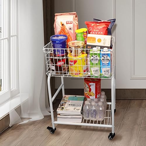 Miniatura 2 de Carrito de lavandería con ruedas de 31 pulgadas de altura con ruedas comerciales, cesta plegable de gran capacidad, color W hite Dormitorio,