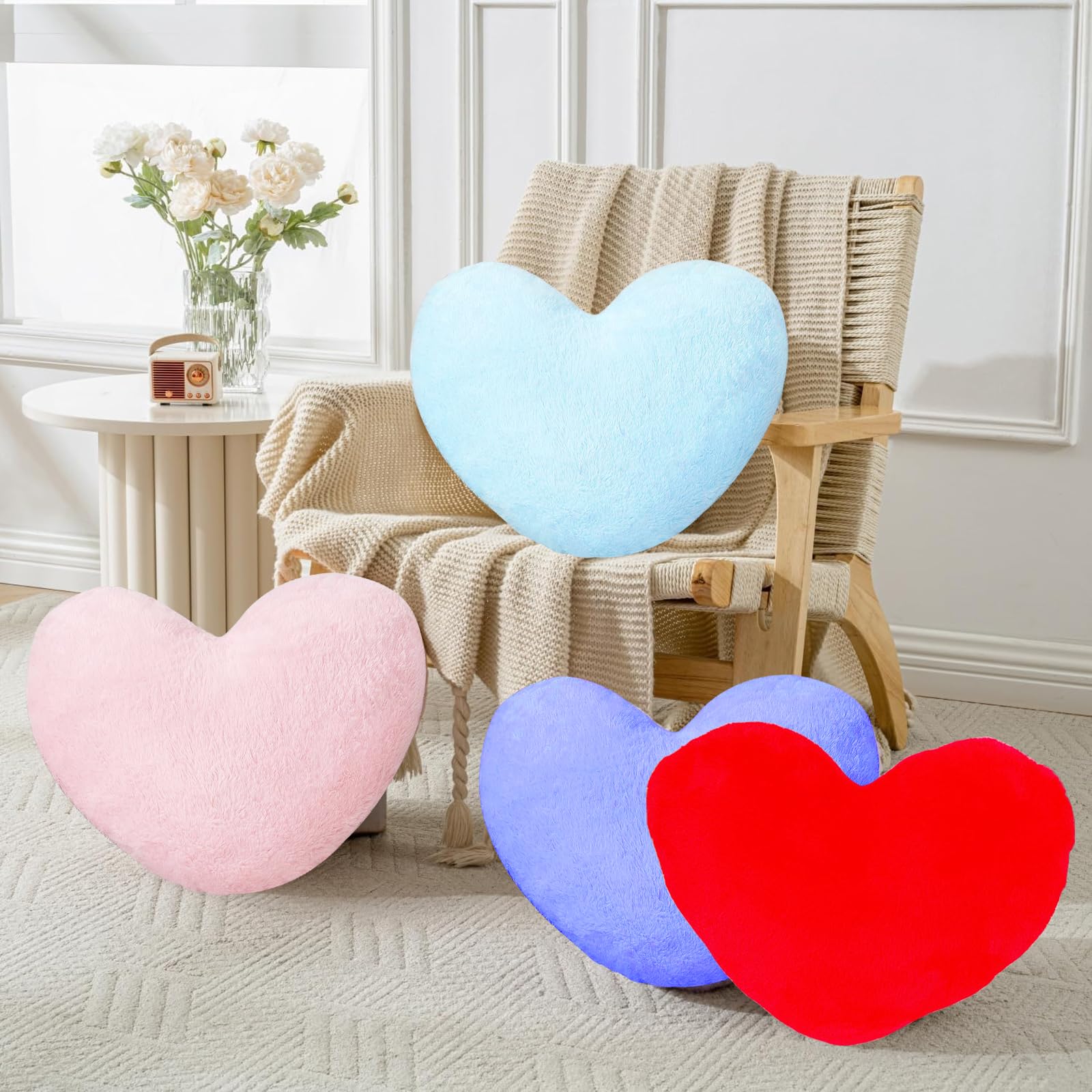 Hartkussen Knuffelkussen Zacht - 36 x 46 cm - Blauw Hartvormig Kussen, Pluche Kussen Hartvormig, Love Sierkussen Aesthetic, Hartkussen Cadeau voor Woonkamer Bank, Kinderkamer Bed