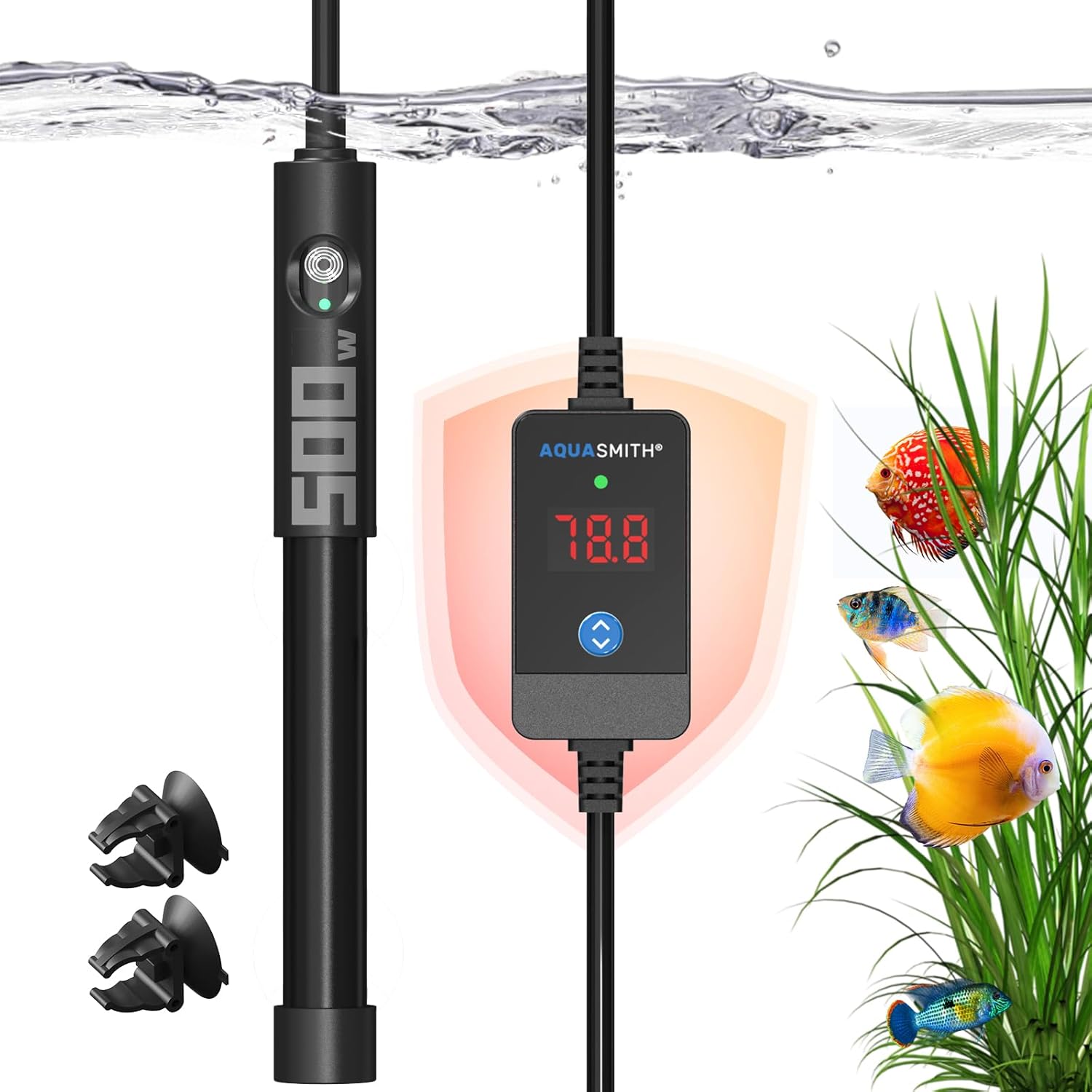 Aquarium Heater,50w/100w/150w/200w/300w/500w Submersible Fish Tank Heater,External LED Controller, with Over-Temperature Protection and Automatic Power-Off When Leaving Water for.