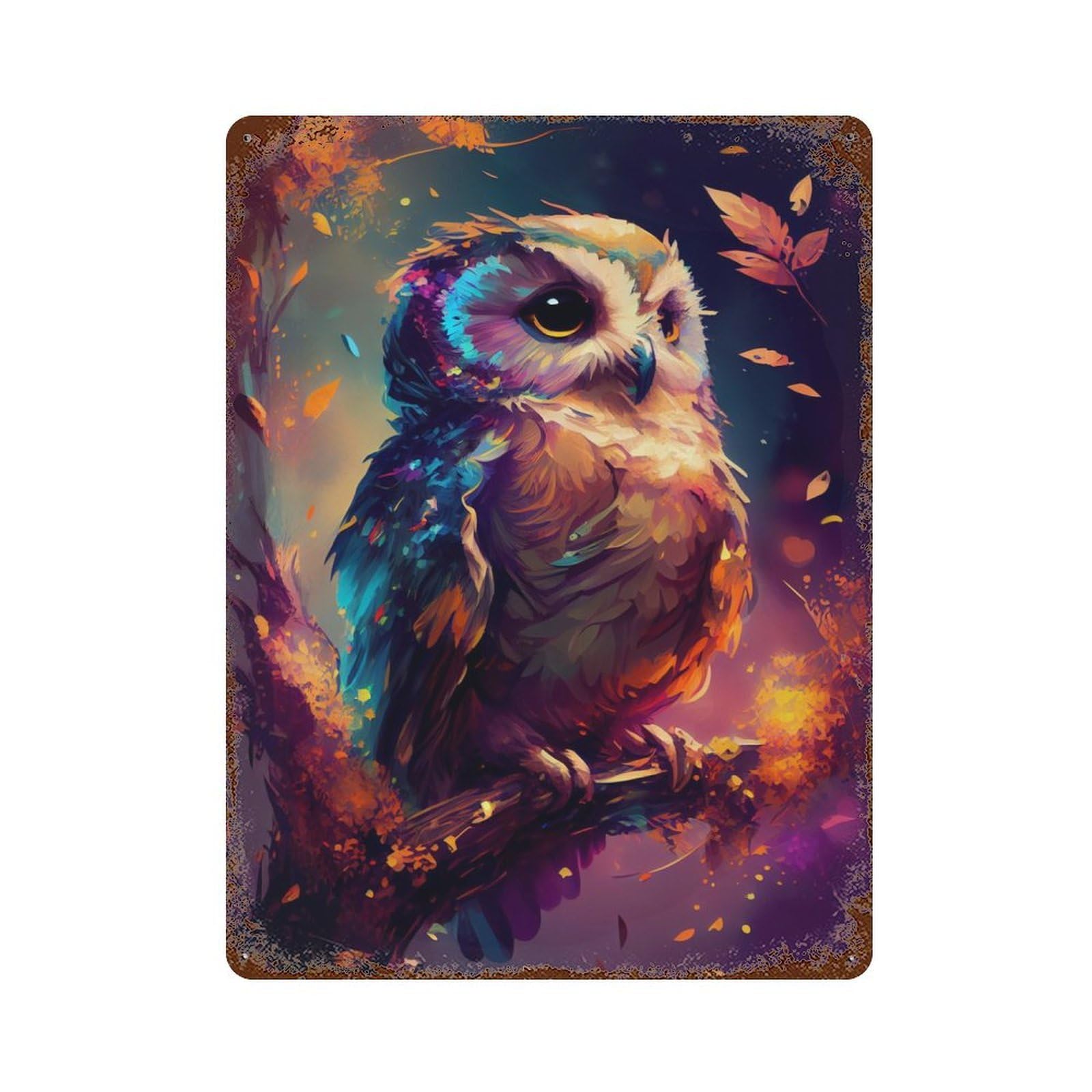 Decorative Tin Sign with Owl Cute Design 15.7"x11.8", for Basement, Hobby Room And Garage Decor, Rustic Home Decor