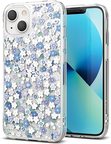 Ringke Fusion Design - Funda compatible con iPhone 13, parte trasera dura transparente con panel de diseño floral para niñas y mujeres, a prueba de