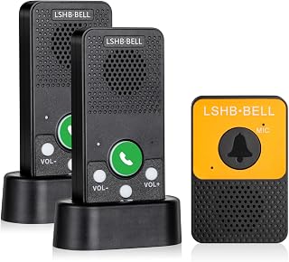Doorbell, Hands-Free Wireless Doorbell Intercom, Full Duplex Two Way Audio Door bell, Long Range, 4 Chimes 8 Volume Levels, Battery Operated Portable DoorBells Kit Wireless for Home Classroom, Black