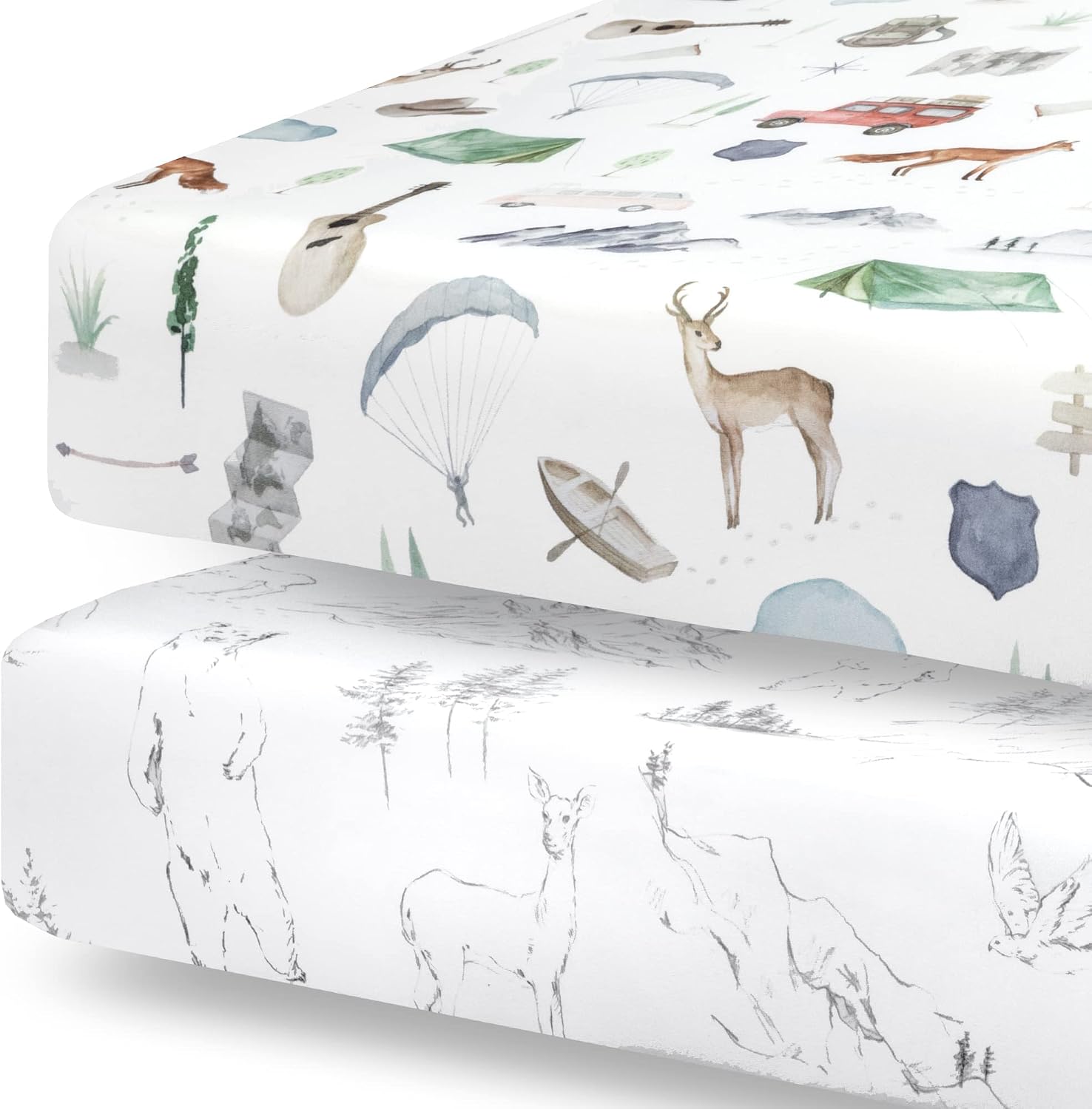 Pobibaby 2-Pack Premium Fitted Crib Sheets for Standard Mattresses