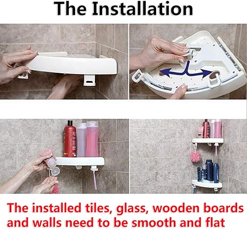 Miniatura 6 de TAUFAOD Estante de triple esquina, soporte de almacenamiento, estante de esquina a presión para baño, soporte de pared con agarre triangular para