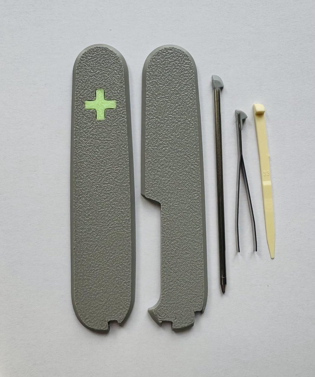 Replacement Covers For Victorinox Scales Plus 91mm Plastic Handles With Toothpick Tweezers And Pen Glowing Cross (Gray)