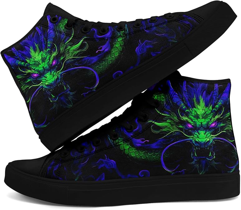 Dragon Print Canvas High-Top Shoes for Men, Anime Inspired Fashion Sneakers for Streetwear Casual Wear Trendy Outfits