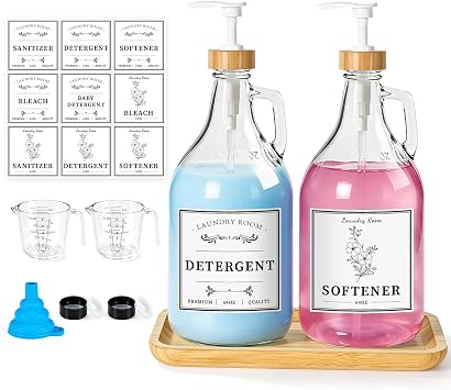 2 Pcs Glass Laundry Detergent Dispenser Bottle, 64 oz