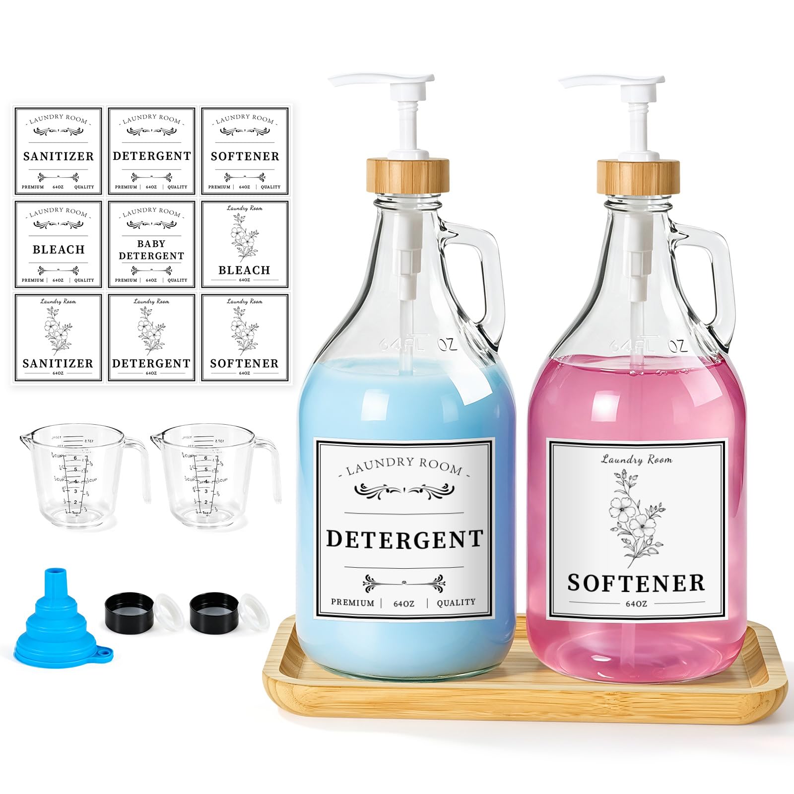 LIKAJON Glass Laundry Detergent Dispenser Bottle Set