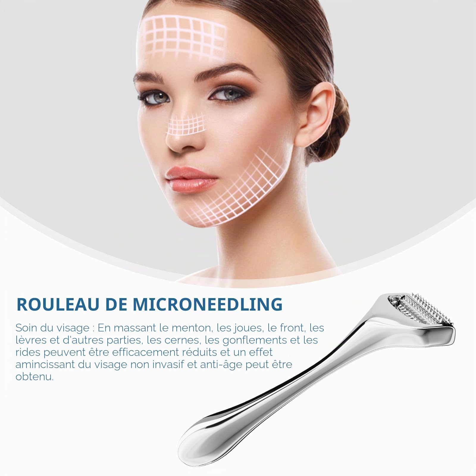 Rouleau à micro-aiguilles en métal pour le visage et le corps, efficace contre les rides, les pores dilatés, les vergetures, la perte de cheveux, l'hyperpigmentation