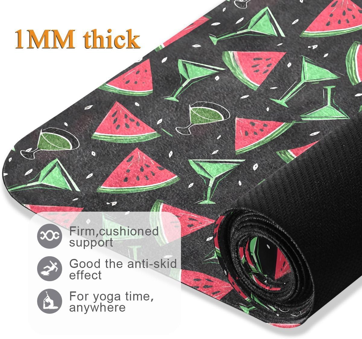 ALAZA Red Watermelon Green Cup Pattern Yoga Mat Non Slip Fitness Exercise Mat, Workout Mat for Yoga, Pilates and Floor Exercises