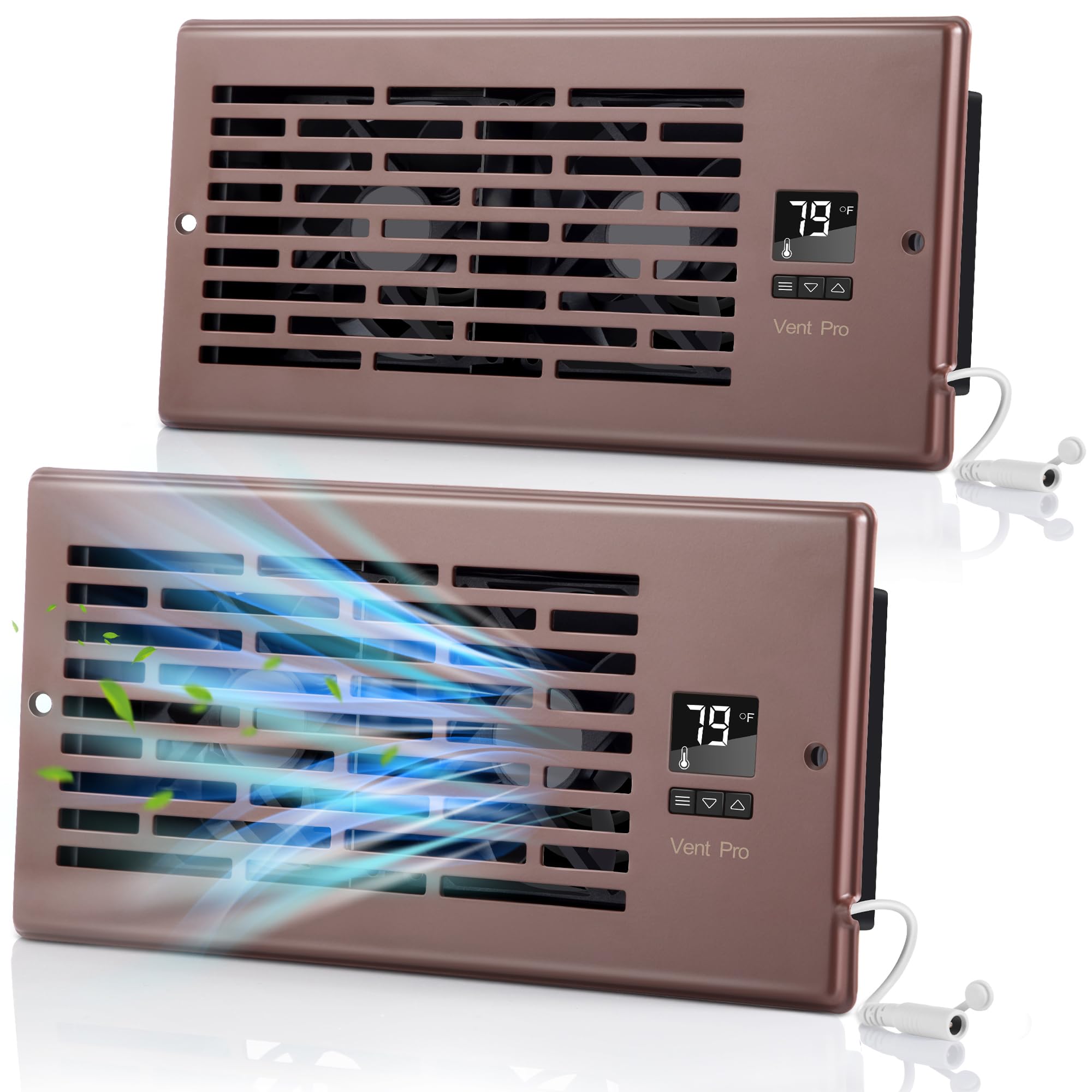 Feekoon Quiet Vent Fan Booster 4" x 10" Smart Register Booster Fan with Fan Booster Thermostat Control Booster Fan Heating Cooling Ac Vent Increase Airstream from Registers (Reddish Brown,2 Pack)