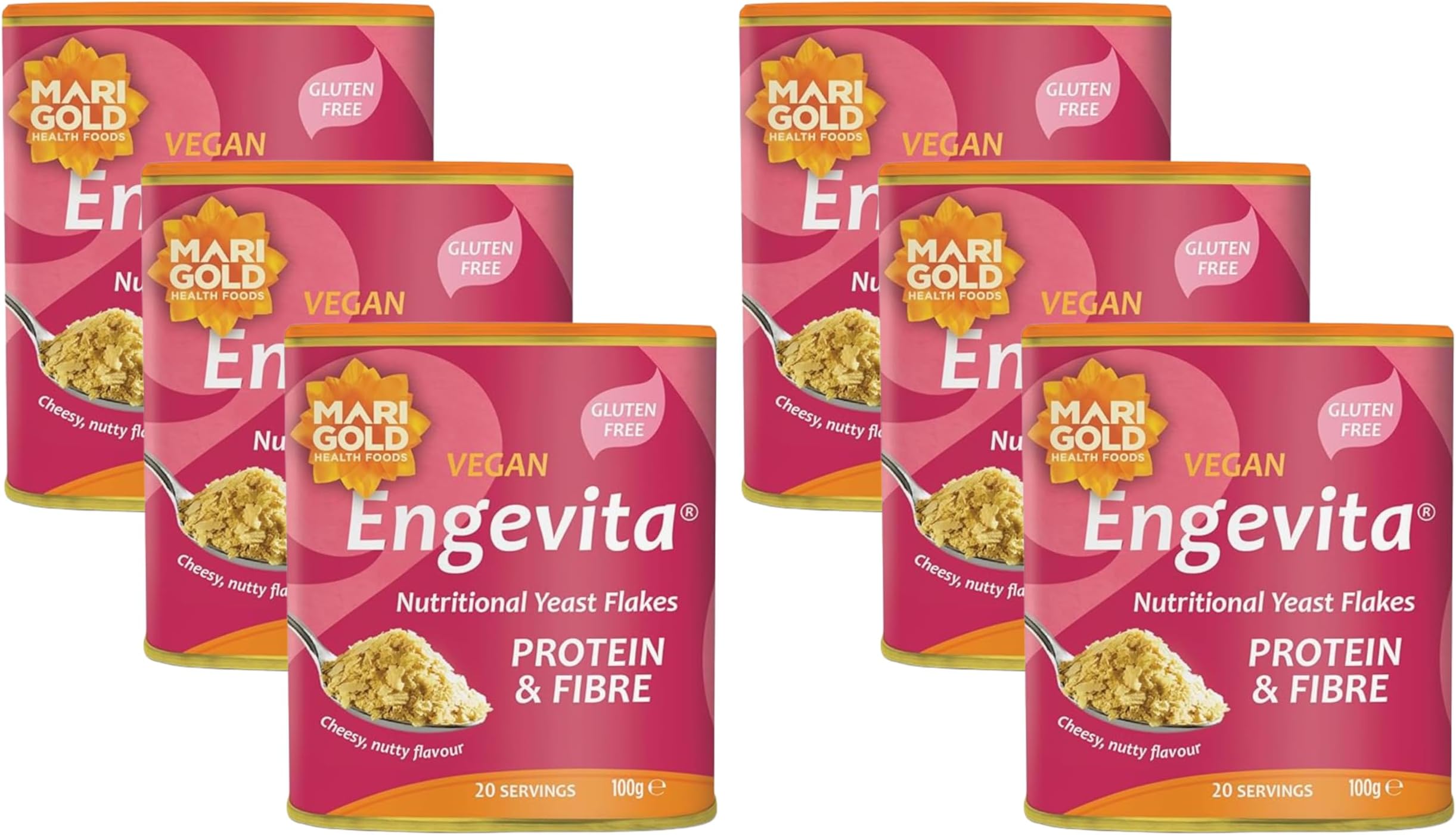 Marigold Engevita Nutritional Yeast Flakes with Protein & Fibre, 100g (Pack of 6) – Vegan Cheese Alternative, Gluten Free