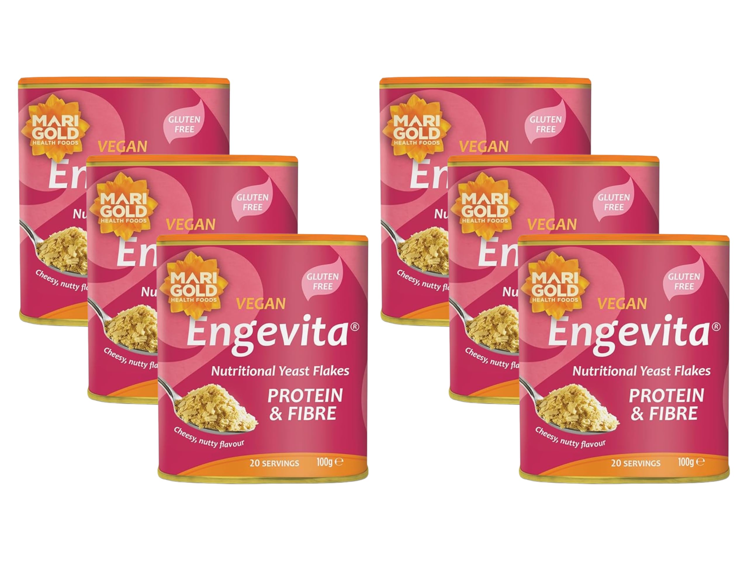 Marigold Engevita Nutritional Yeast Flakes with Protein & Fibre, 100g (Pack of 6) – Vegan Cheese Alternative, Gluten Free