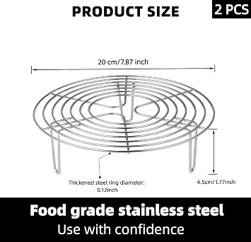 Cooling Rack with Legs,Steam Rack for Pot,Round Steamer Rack Stainless Steel Pot Cross Wire Barbecue Grill (20CM*4CM)(2-pack)