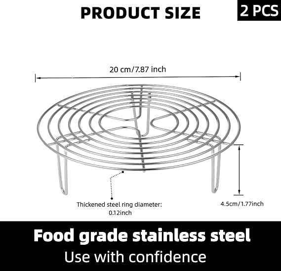 Cooling Rack with Legs,Steam Rack for Pot,Round Steamer Rack Stainless Steel Pot Cross Wire Barbecue Grill (20CM*4CM)(2-pack)