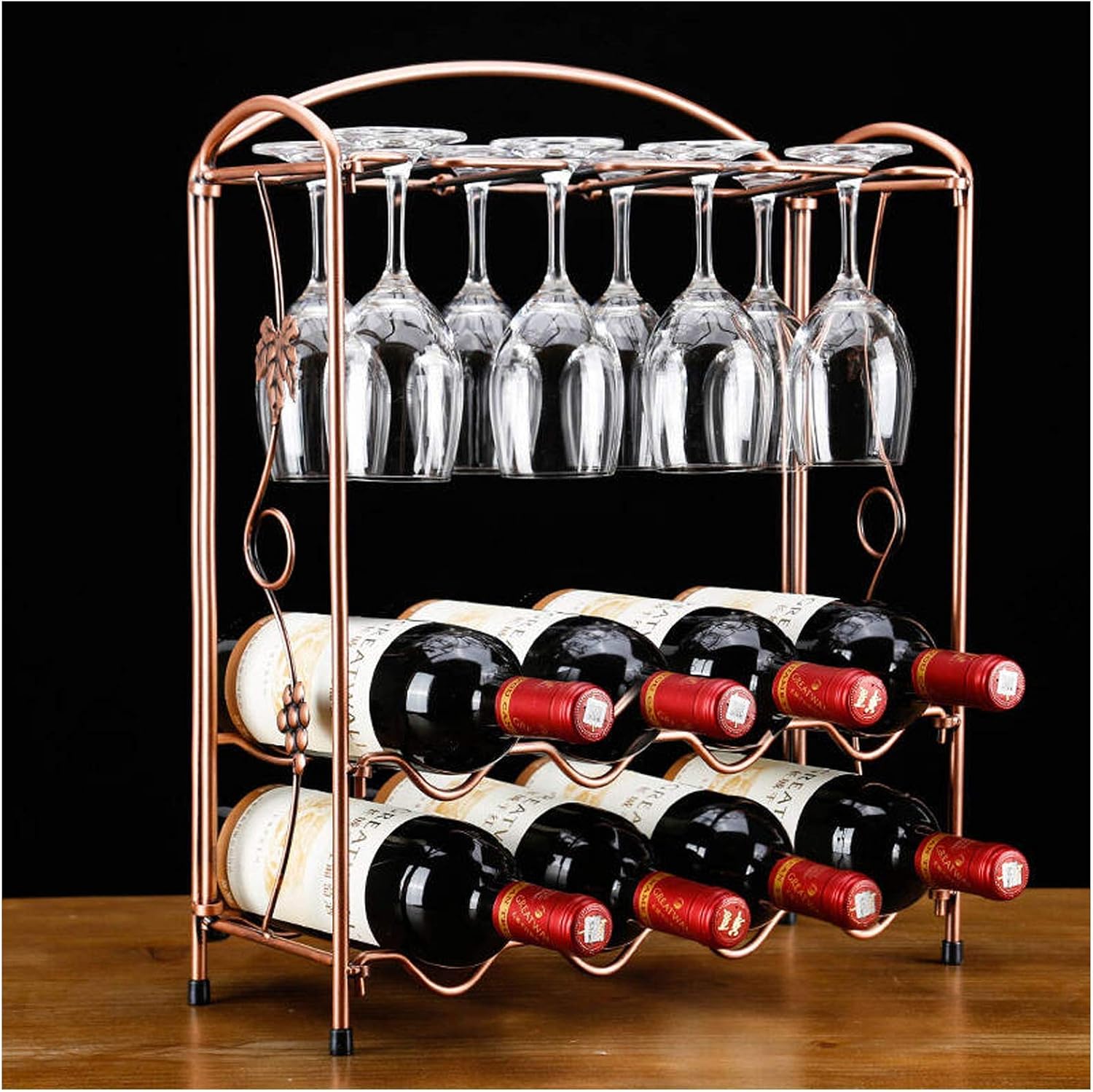 Tabletop Metal Wine Racks Industrial Stemware Racks Organizer and Bottles Holder Wine Accessories Themed Gifts for Women Bronze