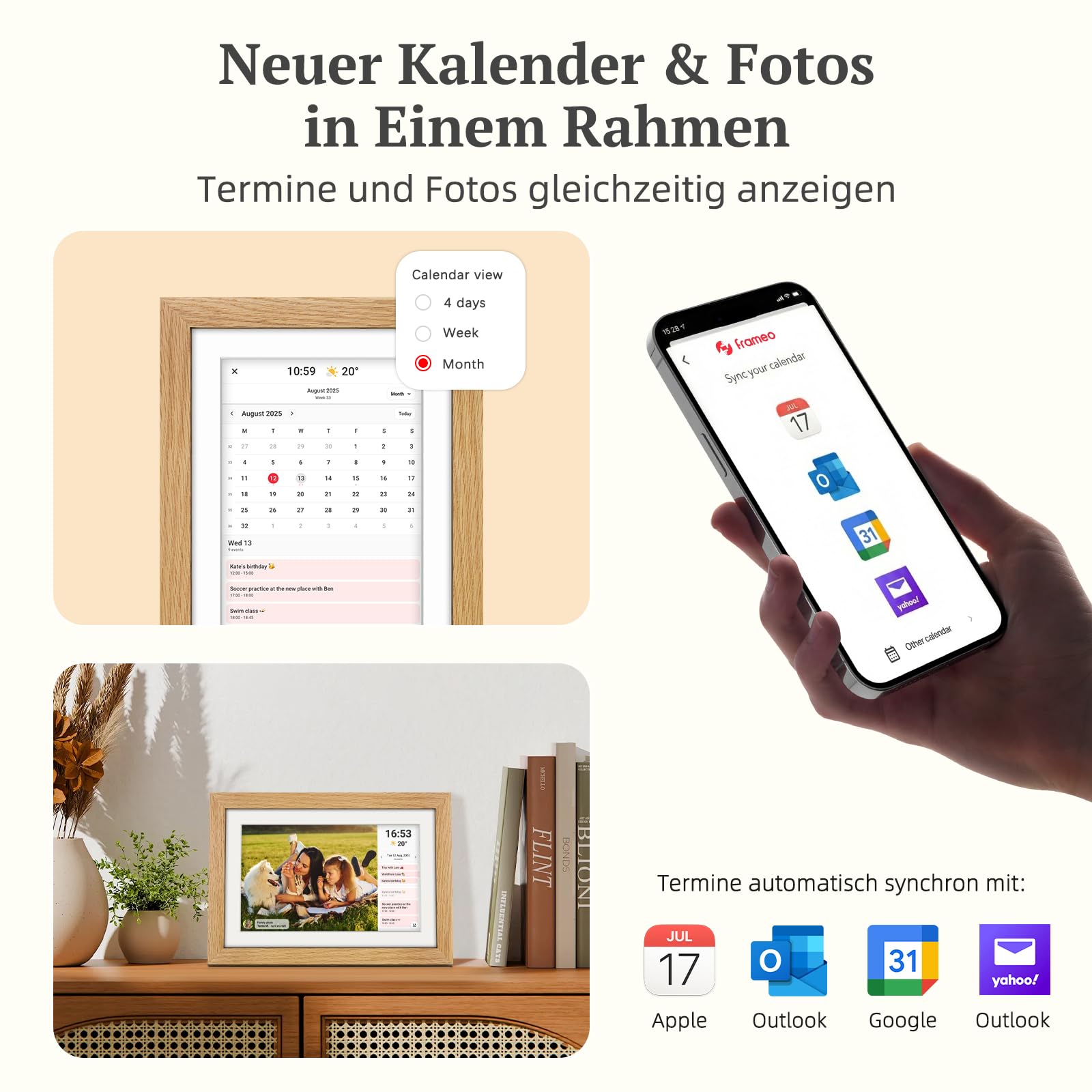 Frameo Digitaler Bilderrahmen Holz WLAN mit 32GB, 10.1 Zoll Elektronischer Bilderrahmen 1280 * 800 IPS Touchscreen, Fotos/Videos sofort über Frameo APP Teilen, Geschenke für Frauen Männer, Eichenholz