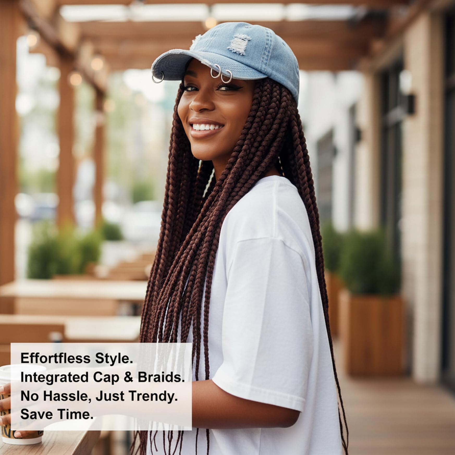 Gorra de béisbol con trenzas para mujer, gorro de peluca trenzado de 22 pulgadas con de 3 hebras para uso diario al aire libre