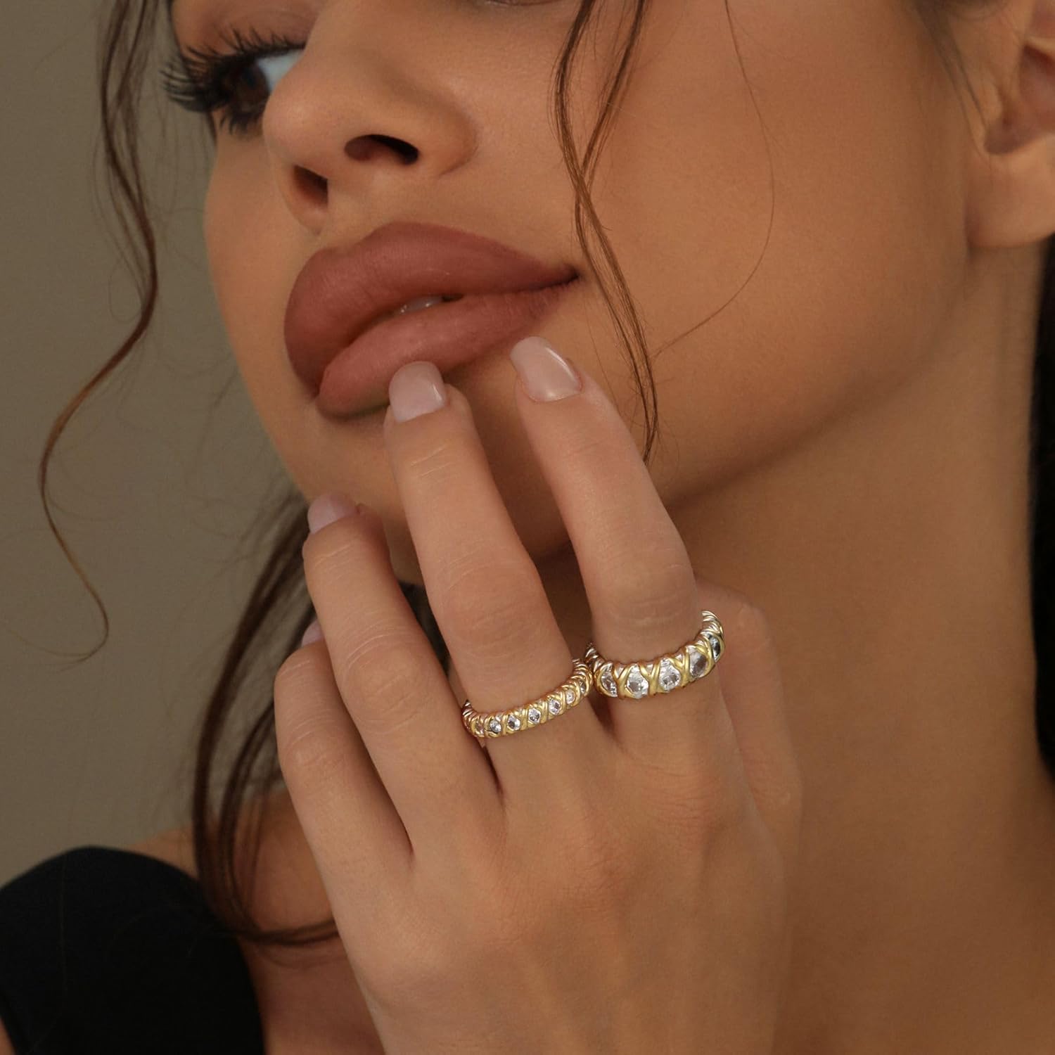 Gold CZ Wedding Band Rings For Women, Cubic Zirconia Rings For Women, Simulated Diamond Stackable Love Pave Rings Two Tone Tennis Ring Womens Ring - Image 6