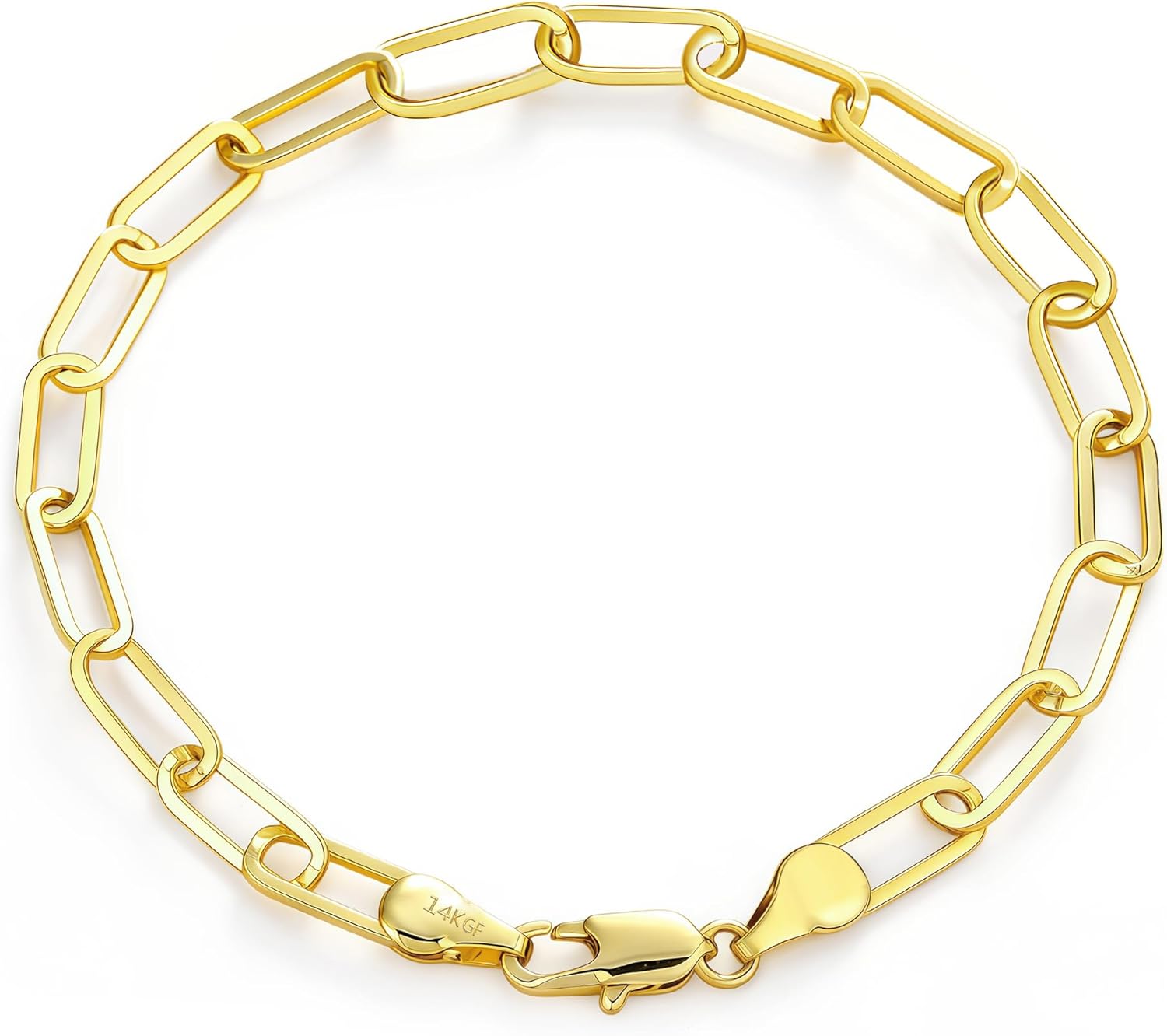 14K Gold Paperclip Bracelets for Women & Men, 3mm 4mm 5mm Width Rectangular Link Chain, 6.5-8 Inches Length, Hypoallergenic, Non-Tarnish, Pulsera de oro 14K para mujer
