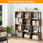 IBUYKE 5-Tier Bibliothèque géométrique en forme de S, étagères en bois avec rangement, étuve industrielle pour chambre à coucher, bureau à la maison, Rustic Brown WBC015H | Étagères d'affichage en bois avec rangement industriel de rangement décoratif
