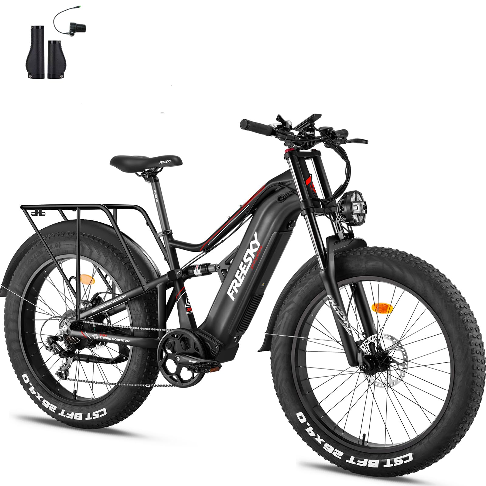 FREESKY 2000W Electric Bike with BAFANG Motor & 48V 30Ah Samsung Cells Battery, 35MPH Max Speed, 120 Miles Range, Full Suspension Mountain Ebike for Adults, 26" Fat Tires, Smart Keys, Hydraulic Brakes