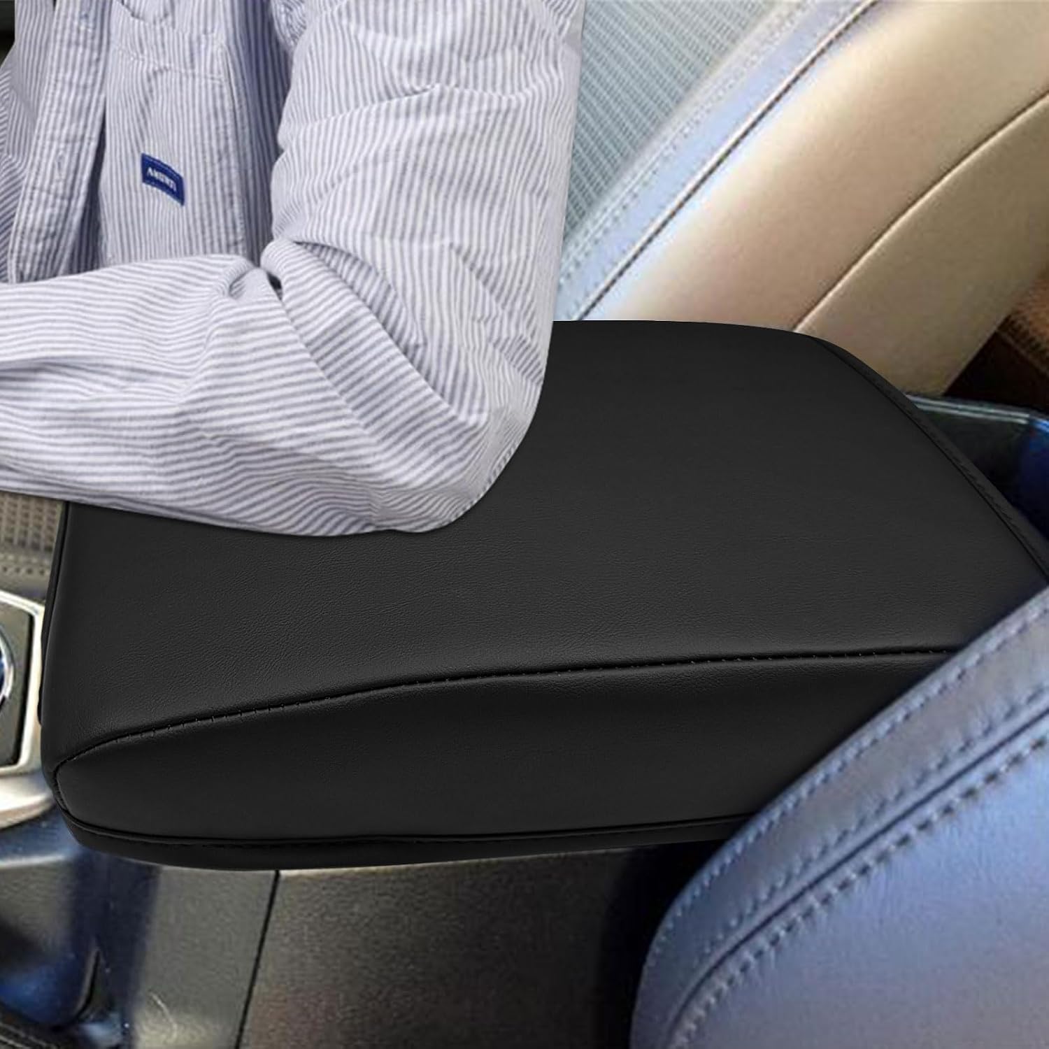 Zxiaochun Center Console Armrest Cover Compatible with Toyota Tacoma 2016-2020 2021 2022 2023, Armrest Lid Leather Protector Interior Accessories, Black