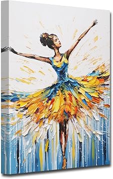 CXHOSTENT Ballet Canvas Wall Art Abstract Black Woman Painting Prints Ballerina Picture Elegant Dancer Poster for Girls Room Bedroom Decor C, 12.00"x18.00"
