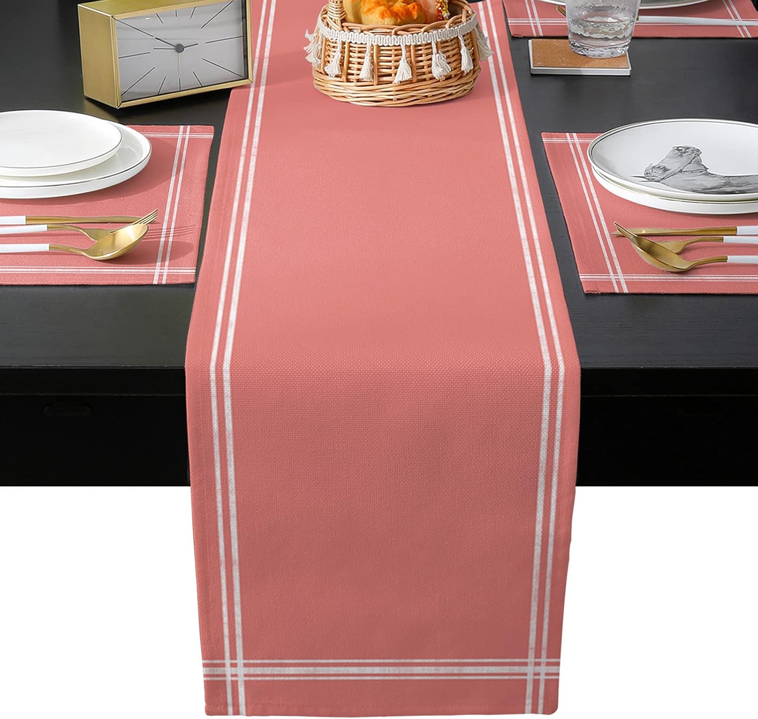 LaBLUUX Table Runner with Placemats Set of 4, Solid Color