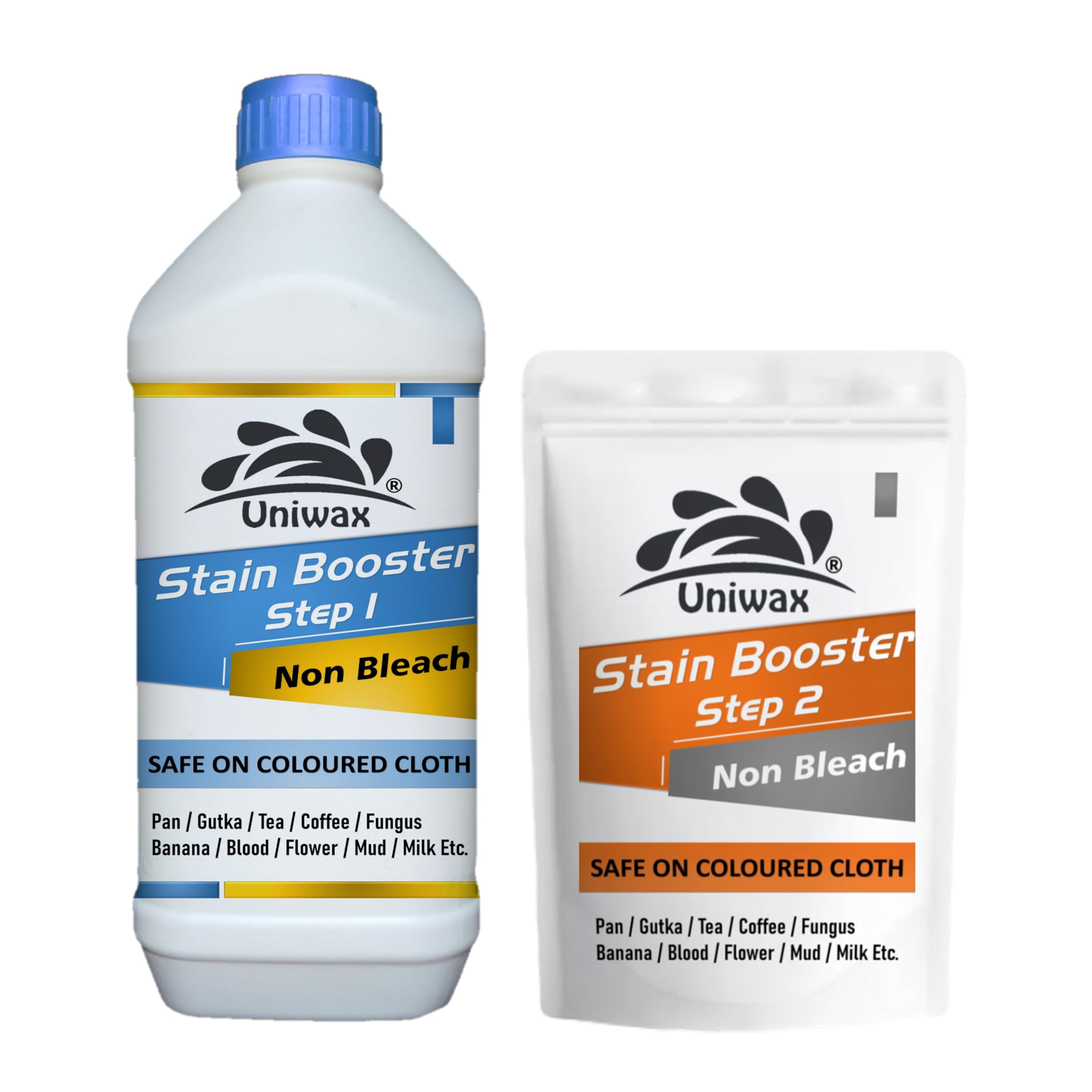 uniwax Stain booster for colored cloth pan, gutka, tea, blood, fungus, milk etc. cloth stain remover 500gm step-1, 500gm step-2 (B0DGD8L3CJ) Amazon Price History, Amazon Price Tracker