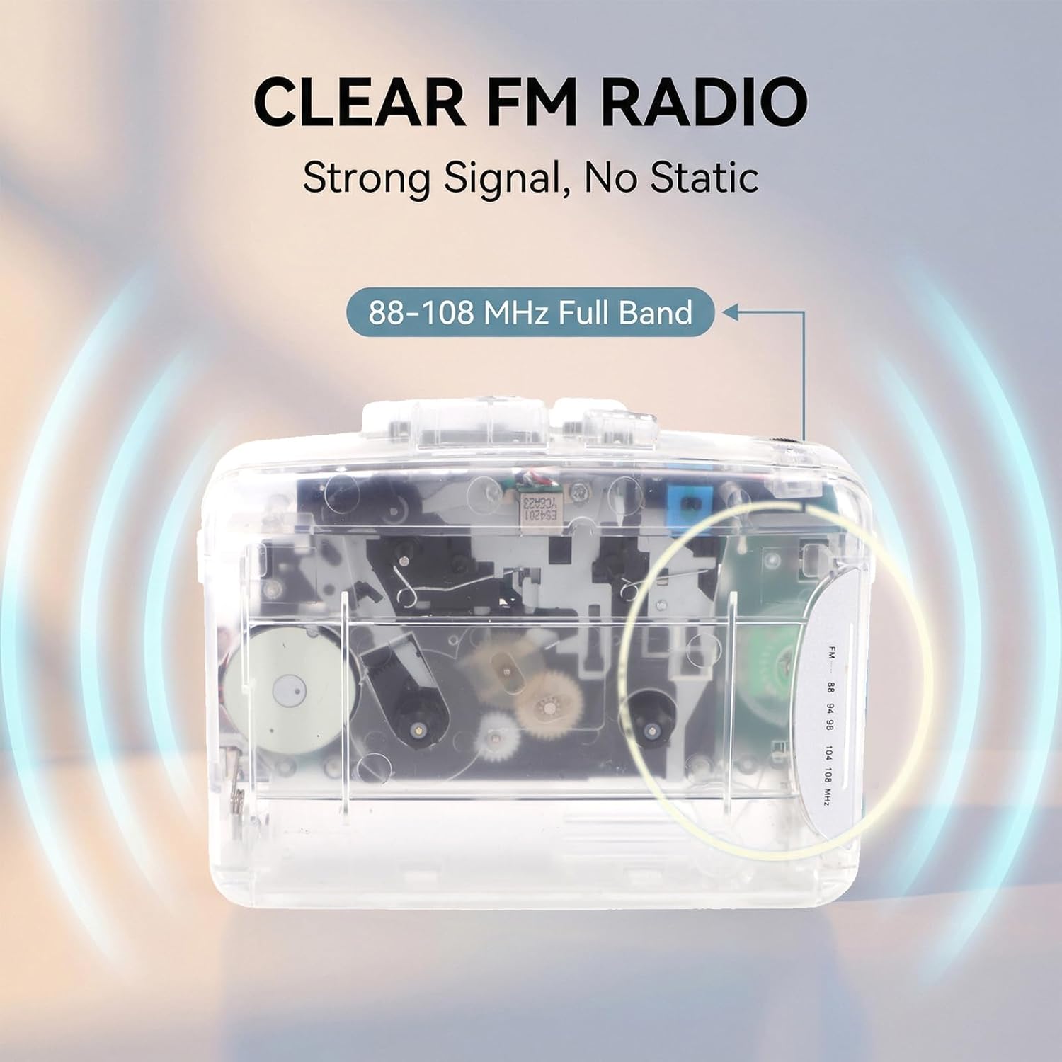 Fabater Portable Cassette Player, Transparent Retro Tape Recorder with FM Radio and Voice Recording, Fast Forward Rewind Functions for Music Lovers and Nostalgia Seekers (Transparent White)
