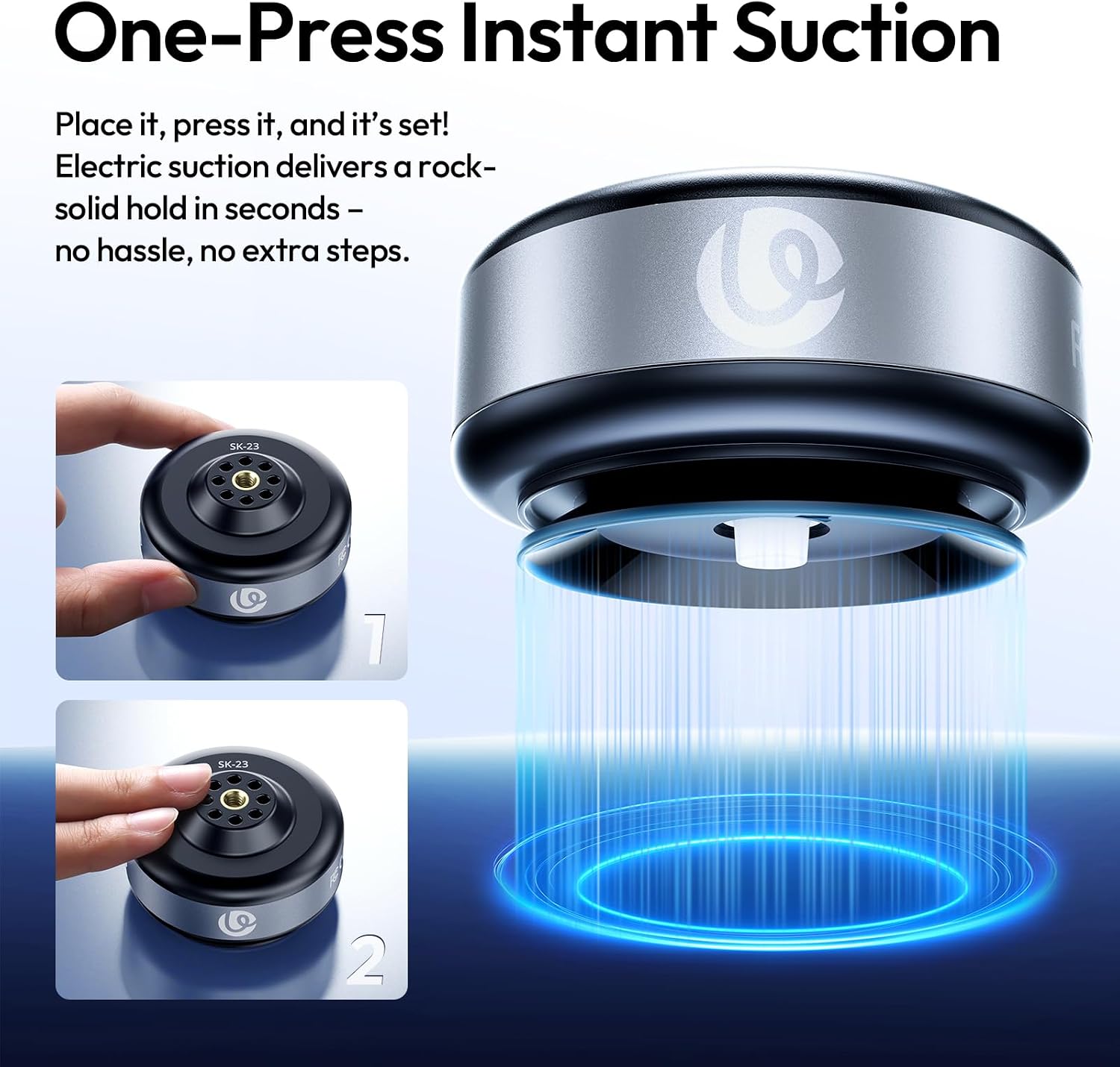 ULANZI SK-23 Electric Camera Suction Cup Mount with 1/4" Screw Hole for GoPro Hero 13/12/11/10/9, Insta360 X5/X4, DJI Osmo Pocket 3/2 Action 5 Pro/4, and Most Small Camera/Action Camera/Phone