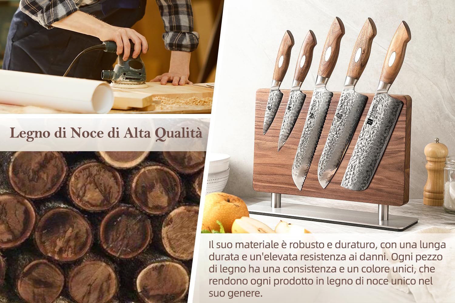 XINZUO Legno di Noce Porta Coltelli da Cucina -Ceppo Portacoltelli Doppio Lato Magnetico -Blocco per Coltelli Forte Accumulo Magnetico -Facile da Pulire -con Scatola Regalo