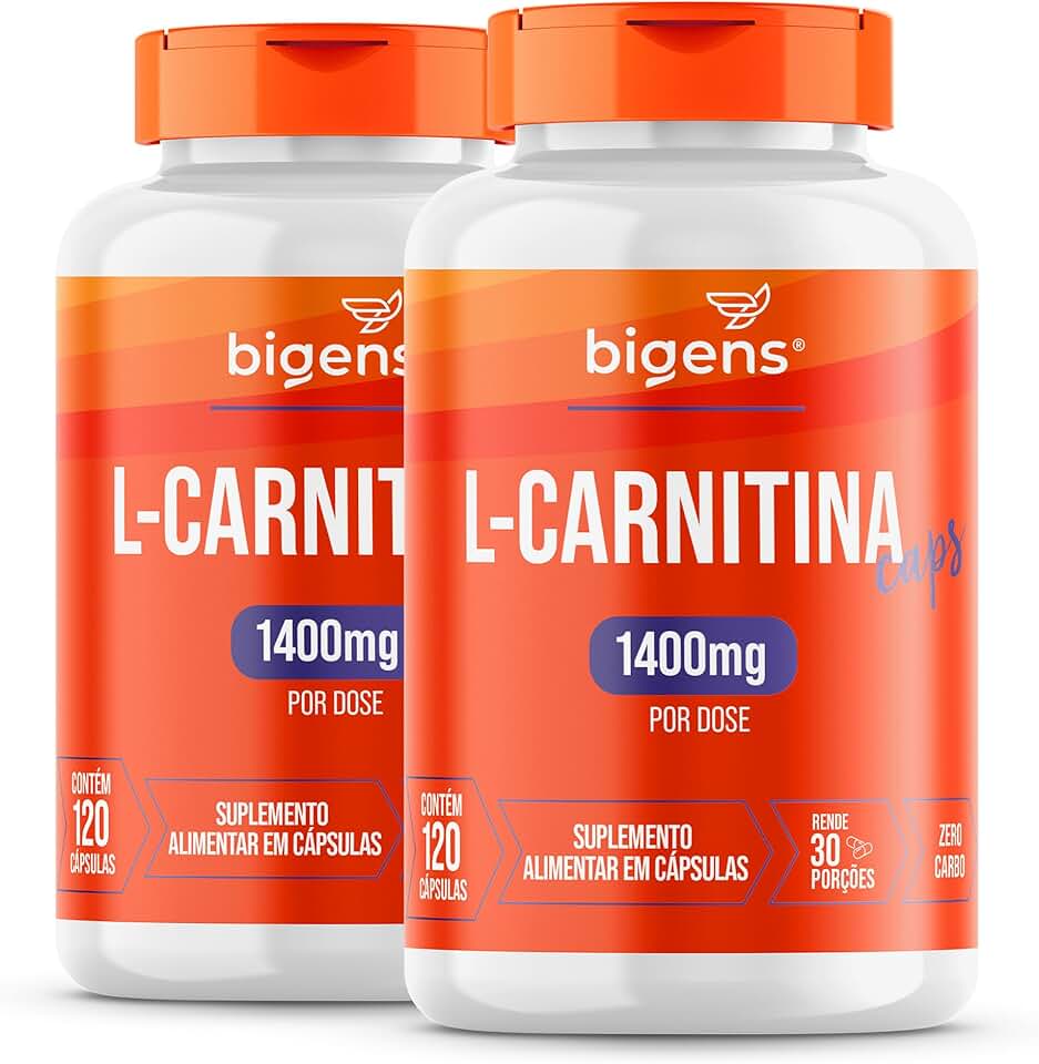L-Carnitina, 1400mg por dose, 120 Cápsulas, Zero Carboidratos, Bigens (Kit 2)