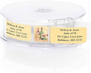 Vintage Wine Designer Rolled Address Labels with Elegant Plastic Dispenser