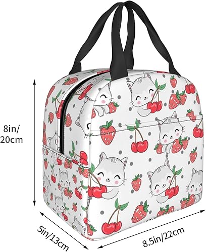 Miniatura 4 de Lonchera Kawaii con diseño de conejo y fresa para mujeres y hombres, bonita lonchera aislada con bolsillo frontal para trabajo, picnic y viajes