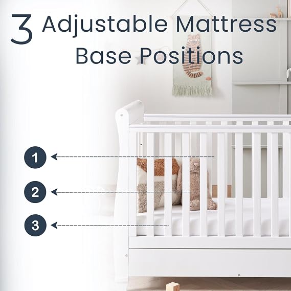 Babymore Eva 2 Piece Nursery Room Set White - 1 Baby Cot Bed & 1 Chest Changer With 3 Double Handle Drawers, Wooden Chest Of Drawer Storage Cabinet | 2 Piece Nursery Room Furniture White